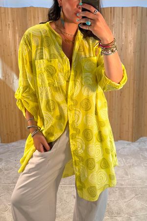 Elodie Longline Cotton Shirt Swirl Chartreuse
