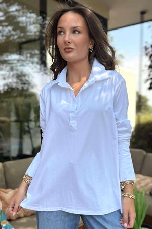 Essential Body Stretch Cotton Collar & Cuff Shirt White 