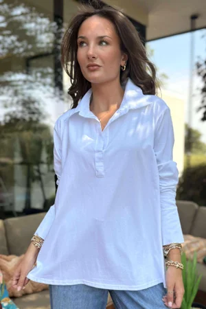 Essential Body Stretch Cotton Collar & Cuff Shirt White 