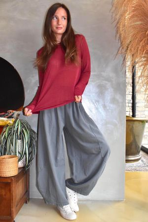 Essential Cashmere Blend Sheer Layering Top Burgundy 