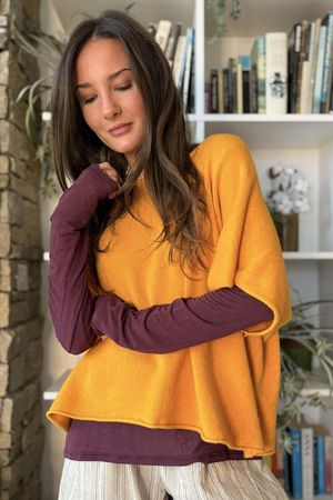 Essential Cashmere Blend Sheer Layering Top Burgundy -