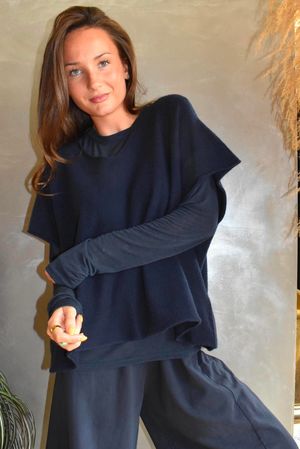 Essential Cashmere Blend Sheer Layering Top Navy 