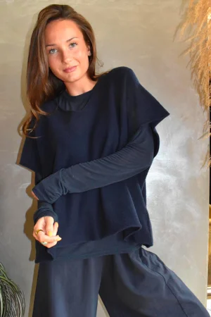 Essential Cashmere Blend Sheer Layering Top Navy 