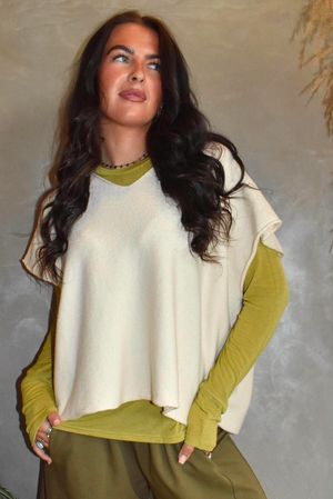 Essential Cashmere Blend Sheer Layering Top Olive Zing 