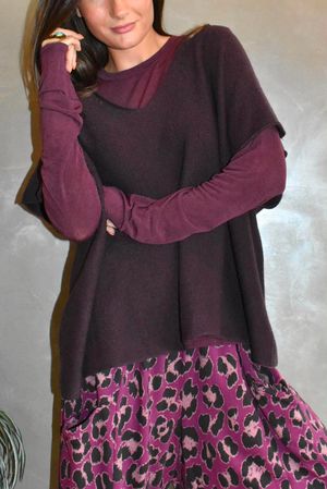 Essential Cashmere Blend Sheer Layering Top Damson 