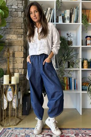 Pantaloni larghi in misto lino - ROSA - 20.00