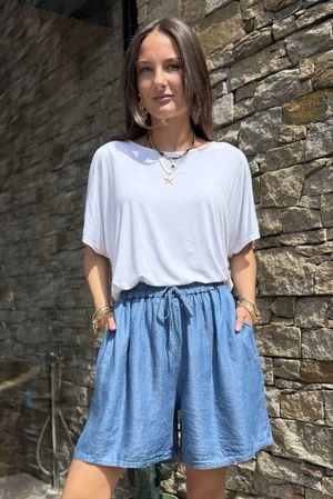 Essential Summer Chambray Eleanor Shorts Dark Denim 