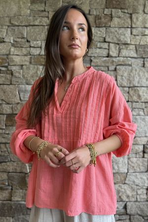 Frame Cotton Classic Pin Tuck Smock Coral