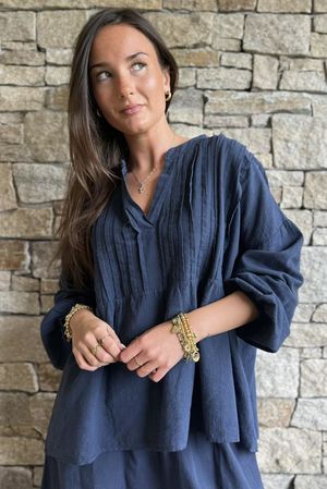 Frame Cotton Classic Pin Tuck Smock Navy