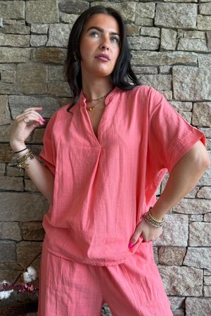 Frame Cotton Nero Pleat Blouse Coral
