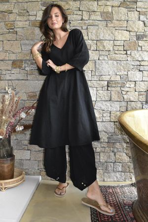Frame Cotton Pocketed A Line Dress Black