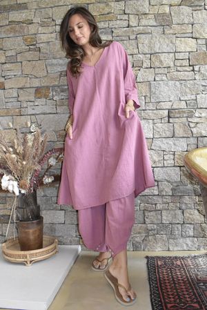 Frame Cotton Pocketed A Line Dress Indian Pink
