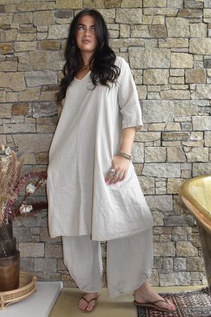 Frame Cotton Pocketed A Line Dress Stone