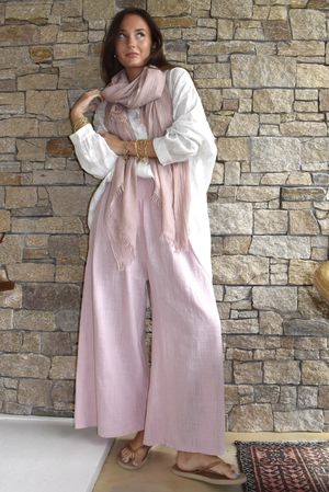 Frame Cotton Shirring Waist Wide Leg Pant Blush