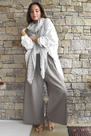 Frame Cotton Shirring Waist Wide Leg Pant Earth