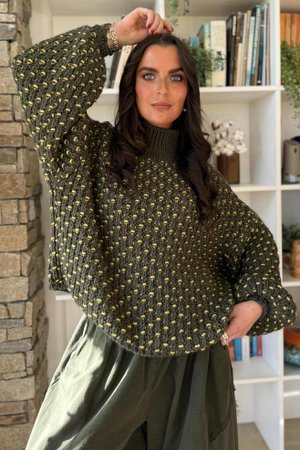 Heritage Funnel Neck Knit Jumper Khaki