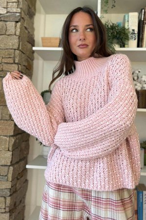 Heritage Funnel Neck Knit Jumper Rose