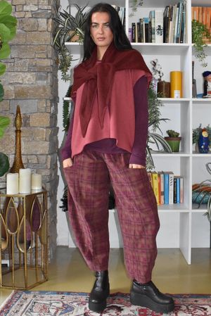Heritage Needlecord Plaid Relaxed Barrel Pant Aubergine & Indian Pink