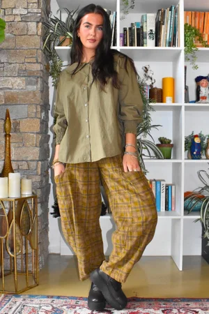 Heritage Needlecord Plaid Relaxed Barrel Pant Mucky Olive & Camel