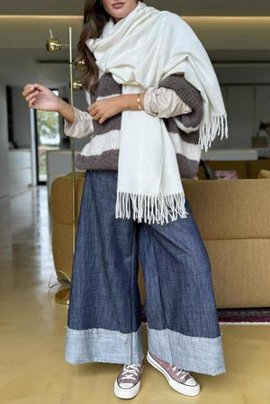 Highland Cotton Cashmere Scarf Ecru 