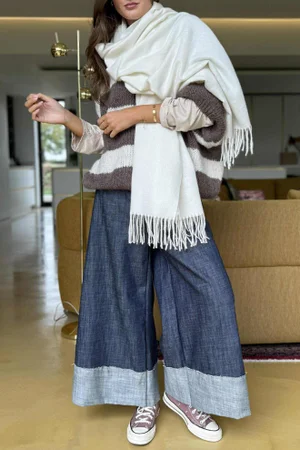 Highland Cotton Cashmere Scarf Ecru 