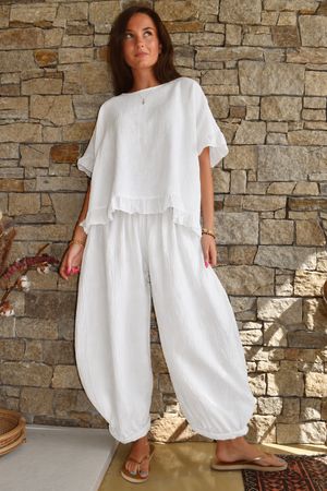 Hopsack Frill Box Top White