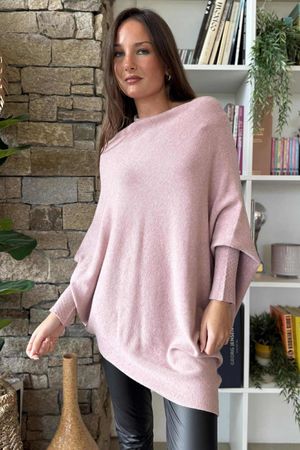 Huggle Asymmetric Draped Knit Jumper Antique Rose