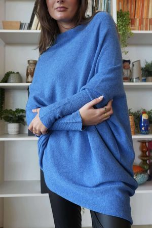 Huggle Asymmetric Draped Knit Jumper Denim Marl