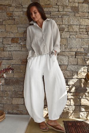 Hush Pillow Cotton Classic Barrel Pant White
