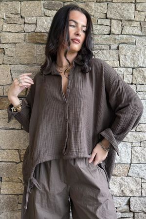 Hush Pillow Cotton French Tuck Shirt Chocolate
