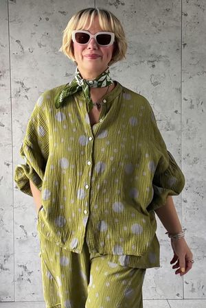 Hush Pillow Cotton Spot On Nero Balloon Sleeve Shirt Olive
