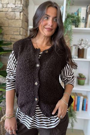 Hygge Boucle Knit Gilet Coffee Bean