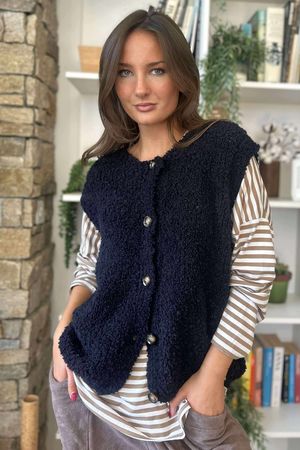 Hygge Boucle Knit Gilet Navy