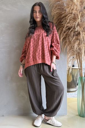 Indira Lantern Sleeve Sweatshirt Indian Red & Russet