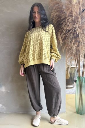 Indira Lantern Sleeve Sweatshirt Soft Ochre & Deep Ochre