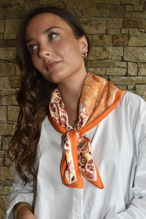Indira Patchwork Silky Blend Square Scarf Orange 