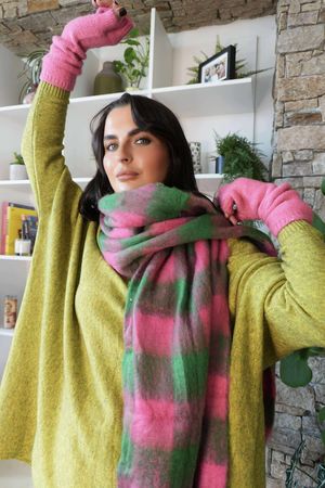 Joey Check Blanket Scarf Pink Green