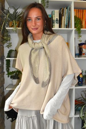Jonti Border Knit Neckerchief Scarf Oatmeal & Mocha