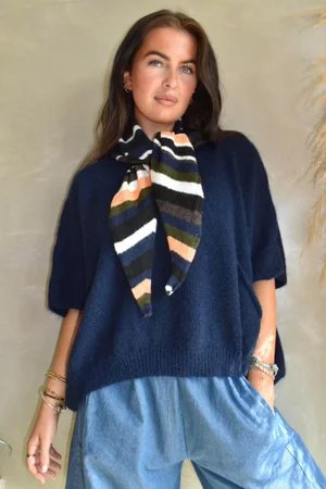 Jonti Stripe Knit Neckerchief Scarf 5