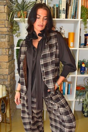Keaton Plaid Waistcoat Coffee Bean