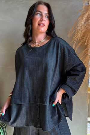 Kingsley Herringbone Scuba Lazy Layer Top Black