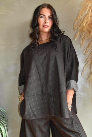Kingsley Herringbone Scuba Lazy Layer Top Chocolate