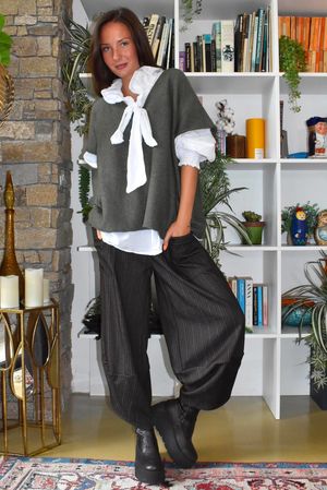 Kingsley Herringbone Scuba Shelby Barrel Pant Coffee Bean