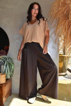 Kingsley Herringbone Scuba Wide Leg Pant Chocolate