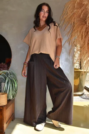 Kingsley Herringbone Scuba Wide Leg Pant Chocolate
