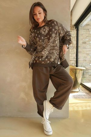 Lagen Classic Sweatshirt Barrel Pant Chocolate