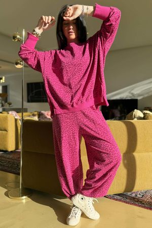 Lagen Leopard Chill Sweatshirt Hot Pink & Merlot