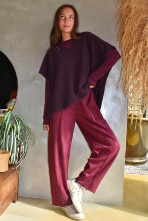 Lagen Panel Tapered Leg Trouser Aubergine