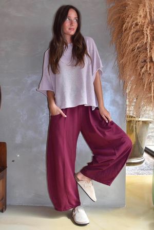 Lagen Relaxed Barrel Pant Aubergine