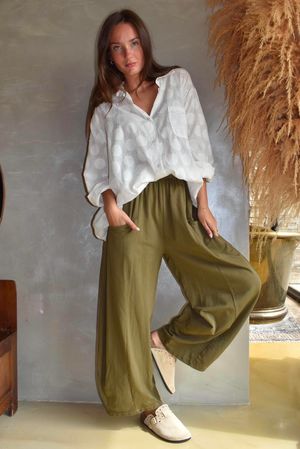 Lagen Relaxed Barrel Pant Deep Olive